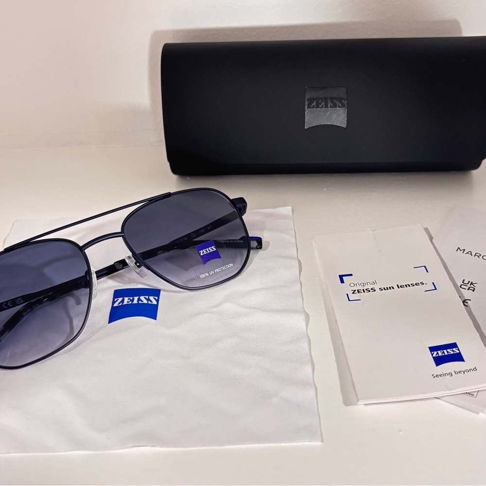 ZEISS Aviator Sunglasses with Blue-Gray Lenses and Black Frame!